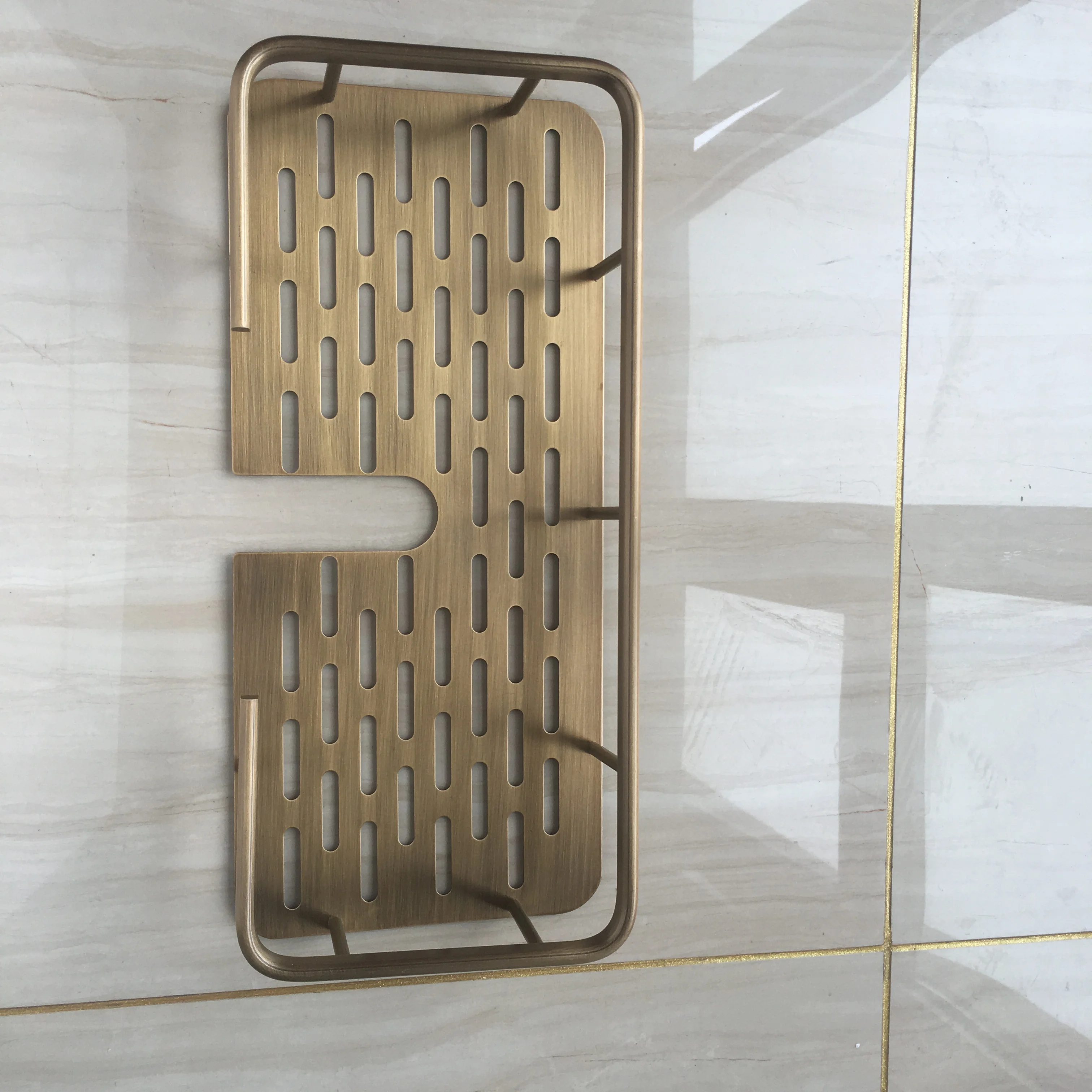MTTUZK Solid Brass Shelf Basket Shower Rod Storage Basket Shower Tray Storage Shelf Lifting Rod Antique Copper Soap Net