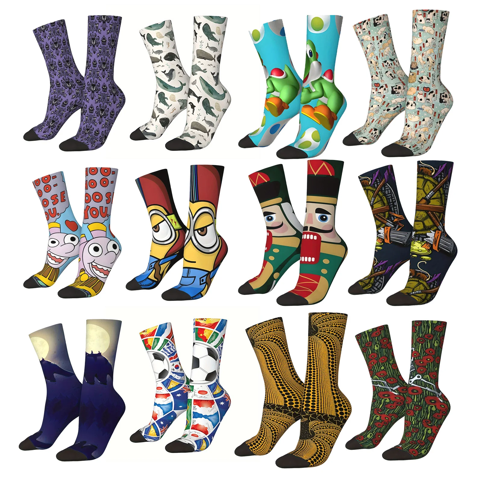 1 Pair Happy Funny Men'scompression Socks Turtle Family CrestRetro Harajuku Hip Hop NoveltyPattern Crew Crazy Sock Gift Printed