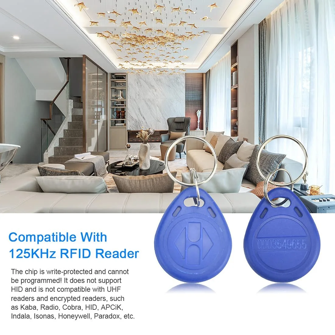 50 buah 125 Khz Proximity kartu ID RFID kunci kontrol akses Keyfob untuk sistem kontrol akses masuk pintu TK4100