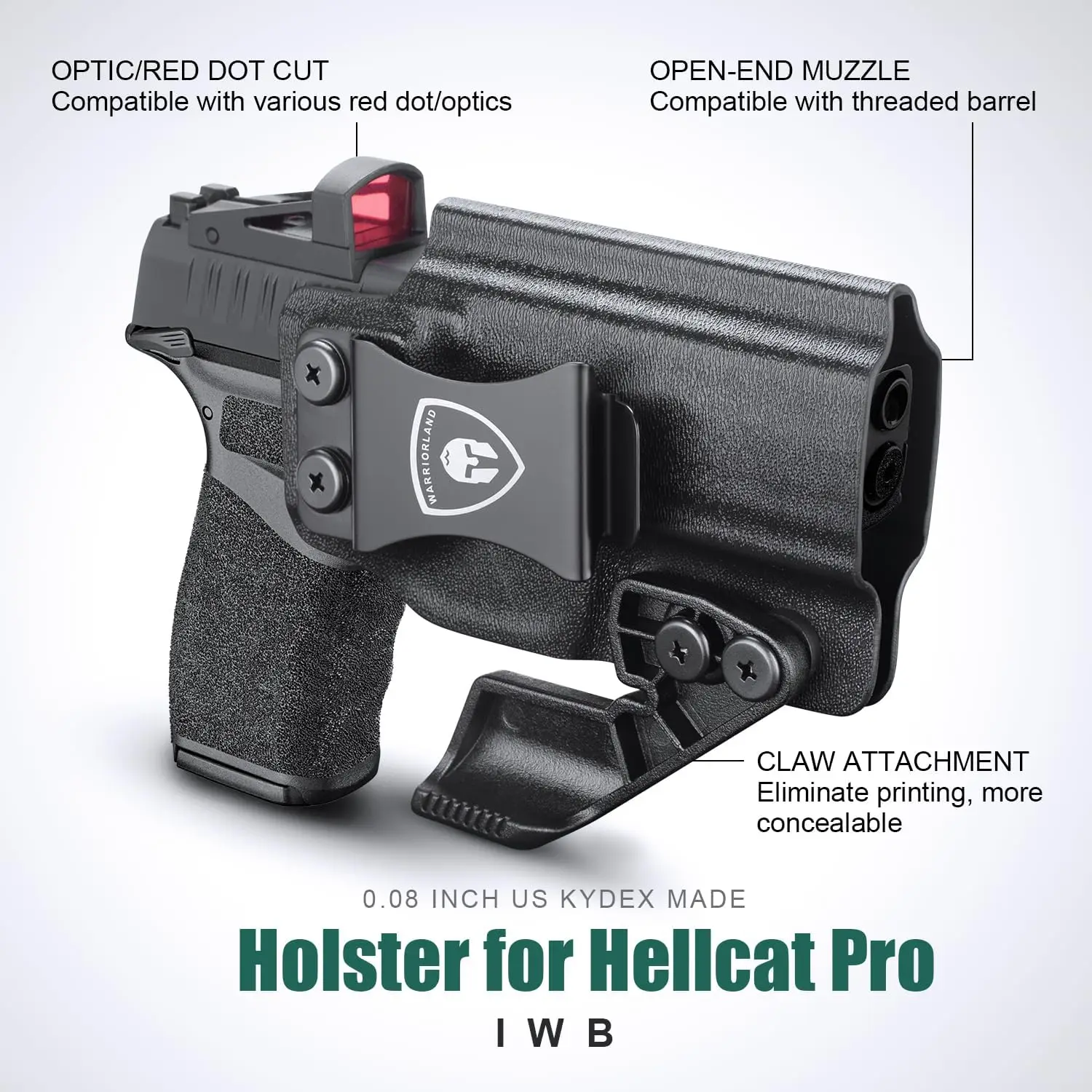 hellcat-pro専用、kydexホルスター、オールメタルベルトクリップ、175インチメタルクリップ、オプティクスカット、iwbコンシールキャリーホルスター、右利き用