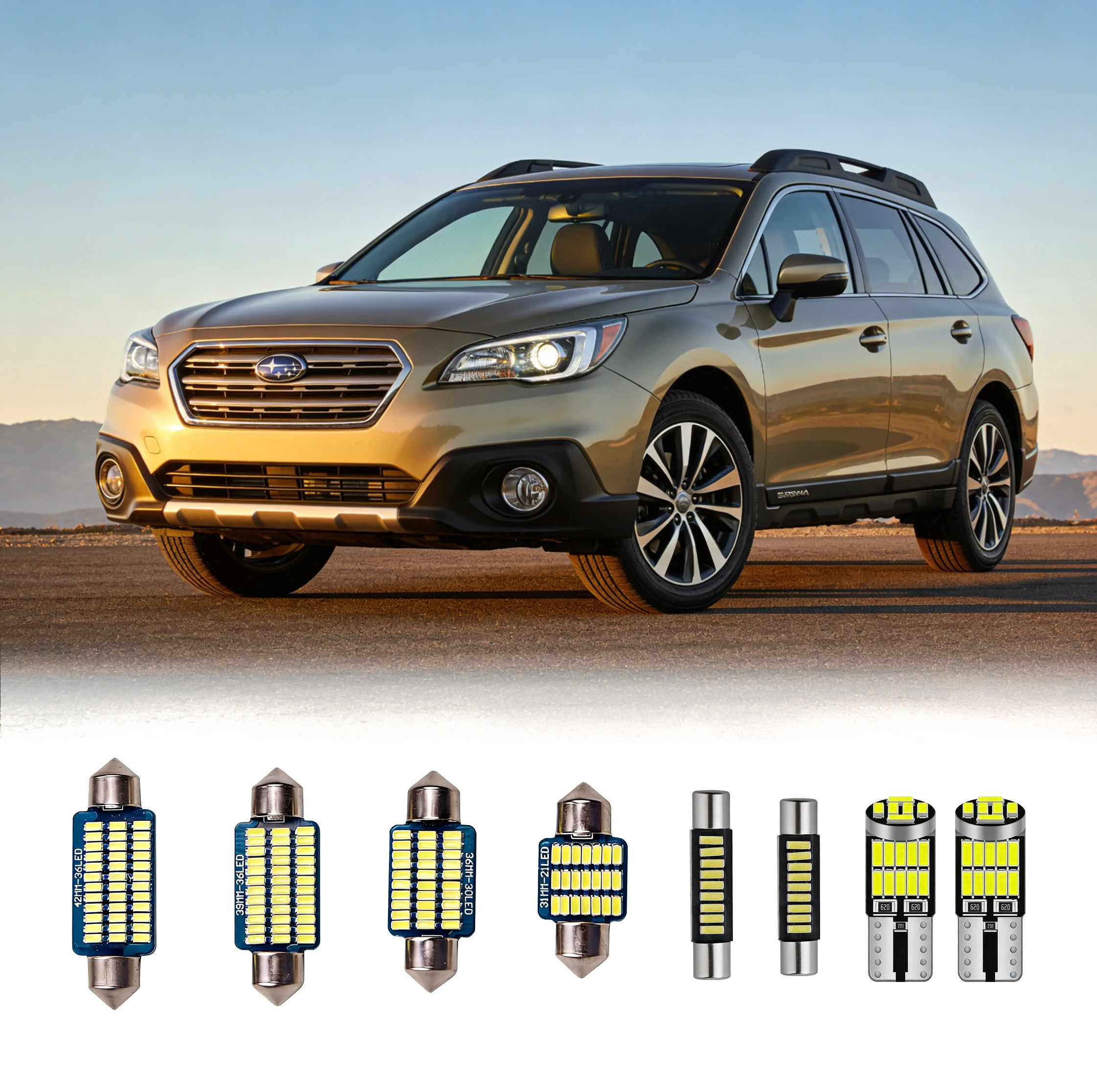 

Комплект светодиодных ламп для салона, совместимый с Subaru Legacy 2015-2019 годов, 6000K, белый свет, замена для ламп освещения карты, салона, багажника и номерного знака.