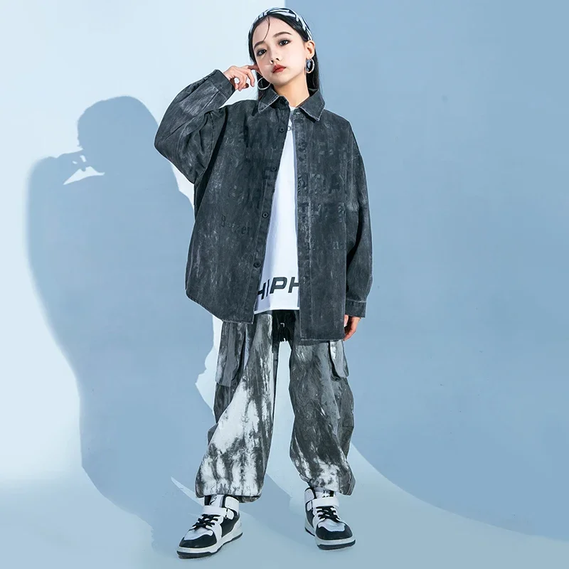 Hip hop meninas preto graffiti camisa calças jeans crianças blusa meninos dança de rua carga corredores jazz conjuntos roupas crianças streetwear