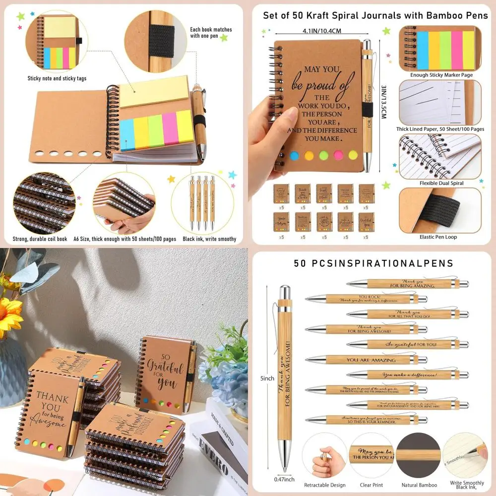 

Bulk Inspirational Notebooks & Bamboo Pens: 50 Sets for Team Motivation & Office Gifts