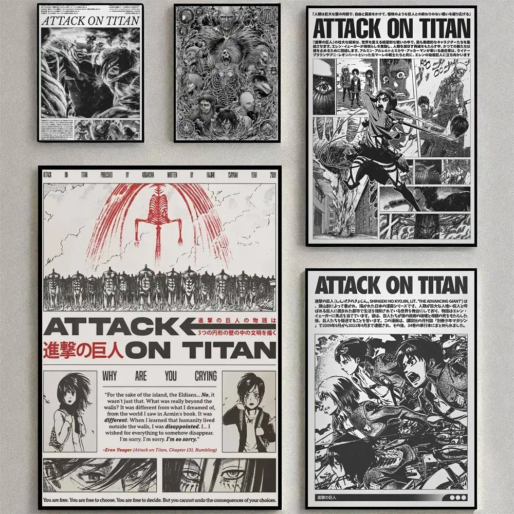 1pc A-Attack On Classic Japanese Anime T-TitanS Poster HD Home Decor Sticky Wall Waterproof Home Living Room Bar Aesthetic Decor