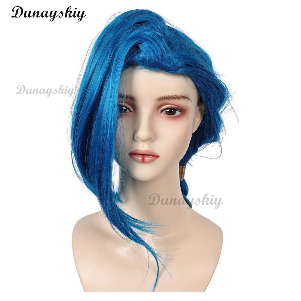 Conjunto de cosplay Arcane Temporada 2 Jinx – Peruca trançada azul-rosa desbotada Assinatura Headwear LOL Roleplay Acessórios de convenção de Halloween