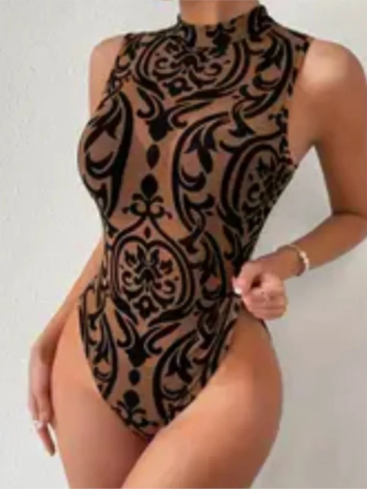 

Sexy Lace Knit Jumpsuit For Women Elegant Skinny Bodysuits O Neck Sleeveless Bodycon Playsuits Woman New Fashion Jumpsuits