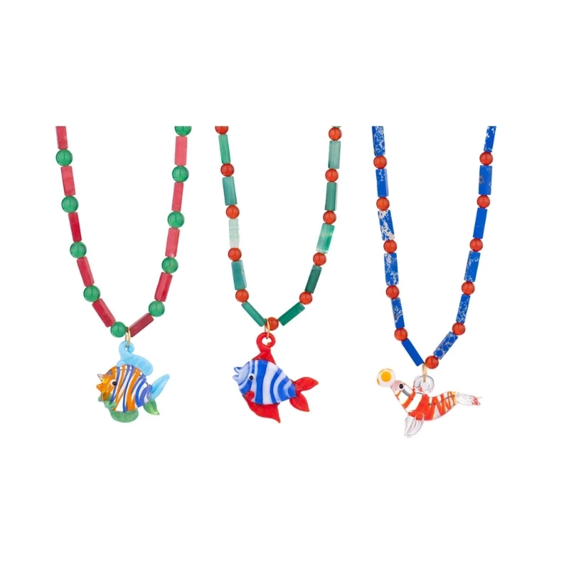 Stylish Beaded Necklace Fish Pendant Necklace Adjustable Length Necklace Fashion Neck Jewelry Suitable for Daily