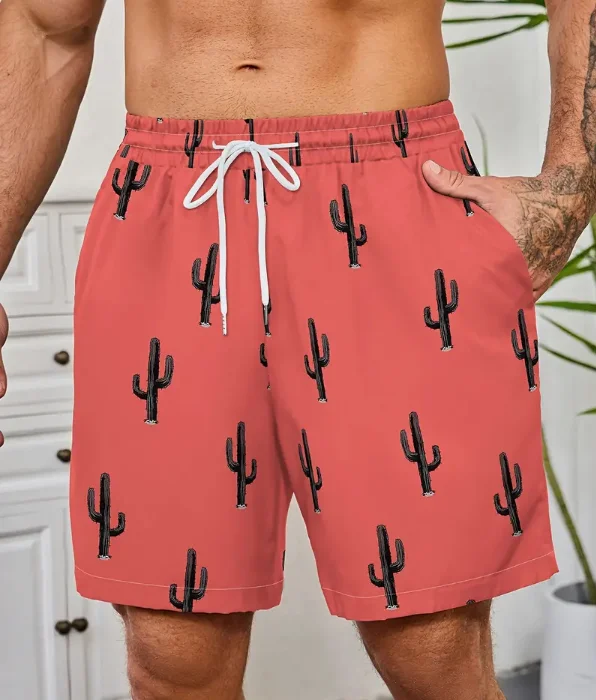 Summer Fashion New Style Cow Print Men\'s Casual Comfy Drawstring Shorts With Pockets For Summer Outdoor And Beach Comfort Shorts