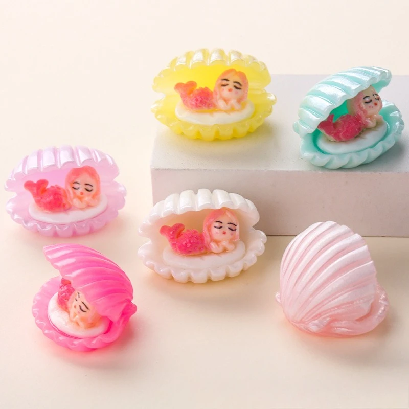 新しい可愛い樹脂製漫画風パールシェル人魚シリーズフラットバックスクラップブッキングDIYジュエリークラフトデコレーションアクセサリー