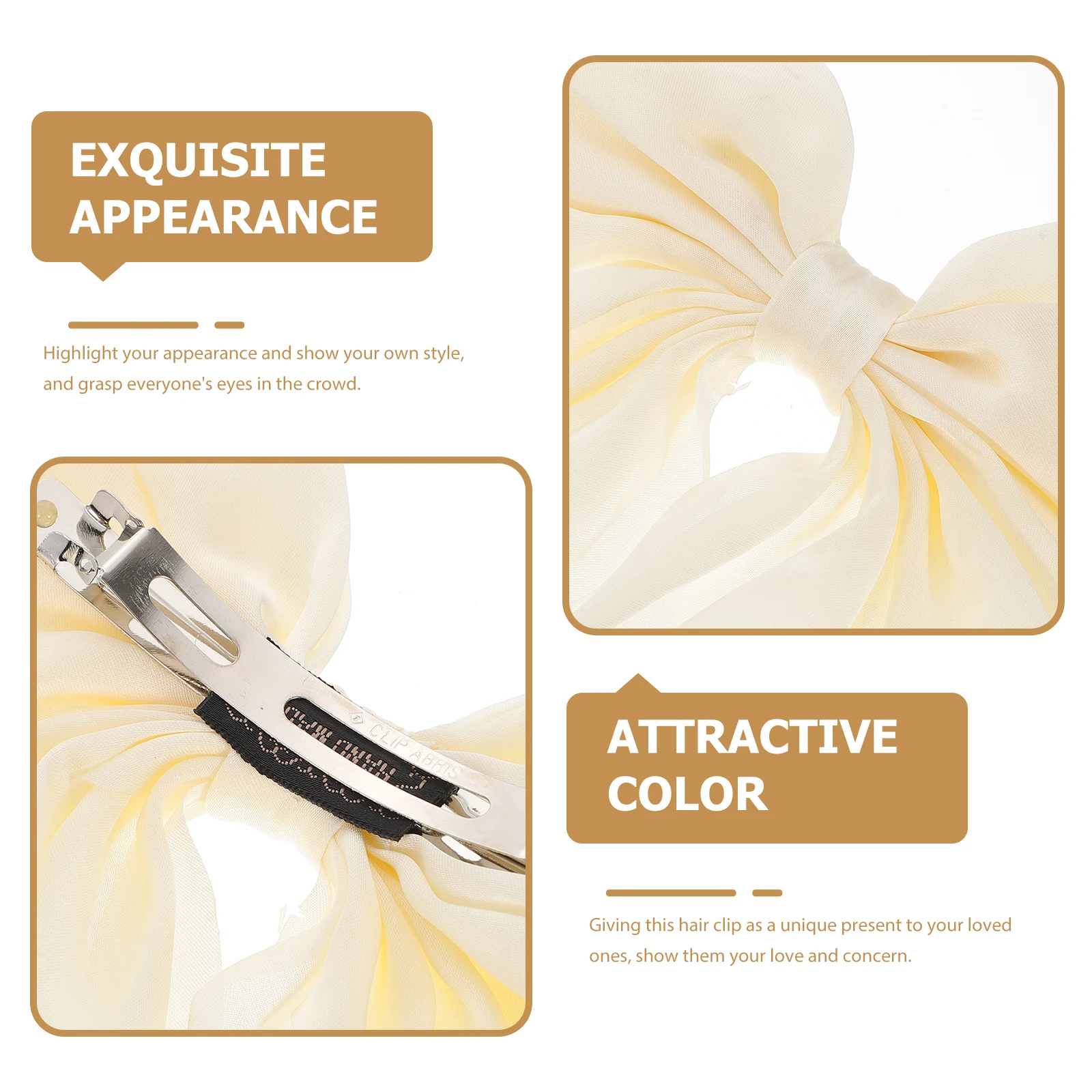 

2 Pcs Hair Bow Clips for Women Girls Beige Silk Ribbon Bows Hairpin Barrettes Spring Thin Thick Hair Firm Hold Special Occasions