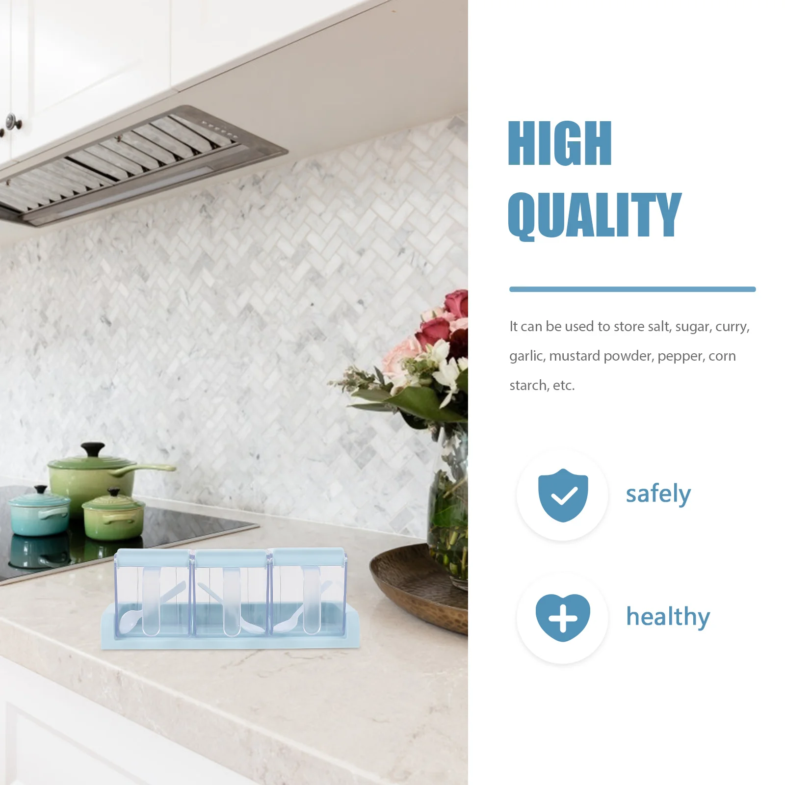 

1Set Square Seasoning Box Blue Large Capacity Plastic Spice Storage Container Kitchen Salt Pepper Sugar Holder