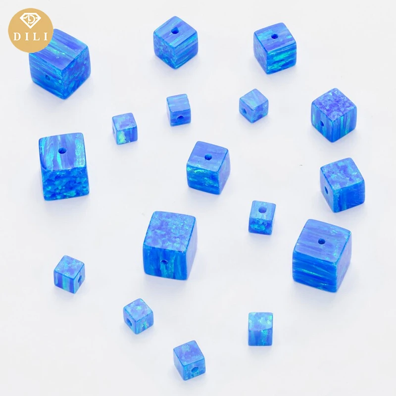 Free Shipping 20pcs/Lot Factory Price Lab Created OP05 Blue Cube Opal Beads For Jewelry DIY