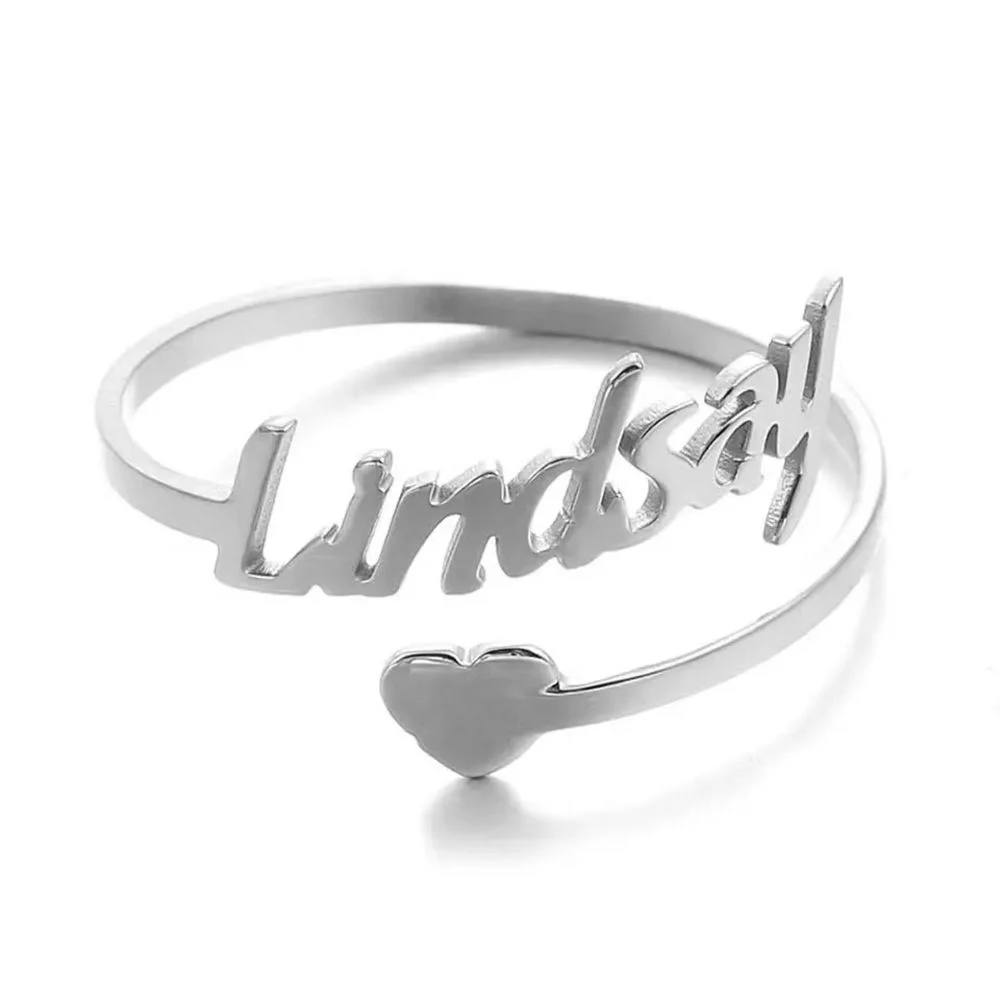 Anillo de amor con nombre personalizado para Mujer, joyería de acero inoxidable con corazón, regalo para el Día de San Valentín