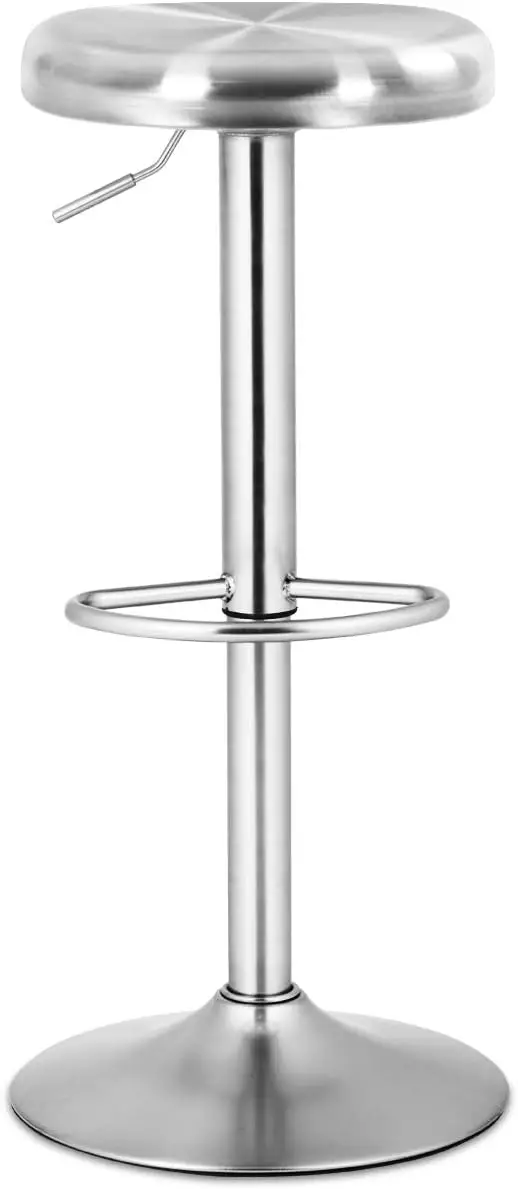 Costway Bar Stool, Modern Swivel Adjustable Height Barstool With Footrest, Stainless Steel Round Top Bar Height Barstools For