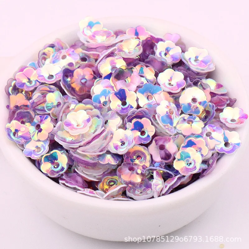 10g 6/8mm golden concave plum sequins 3D handmade DIY loose beads three-dimensional plum blossom beads, loose beads for clothing