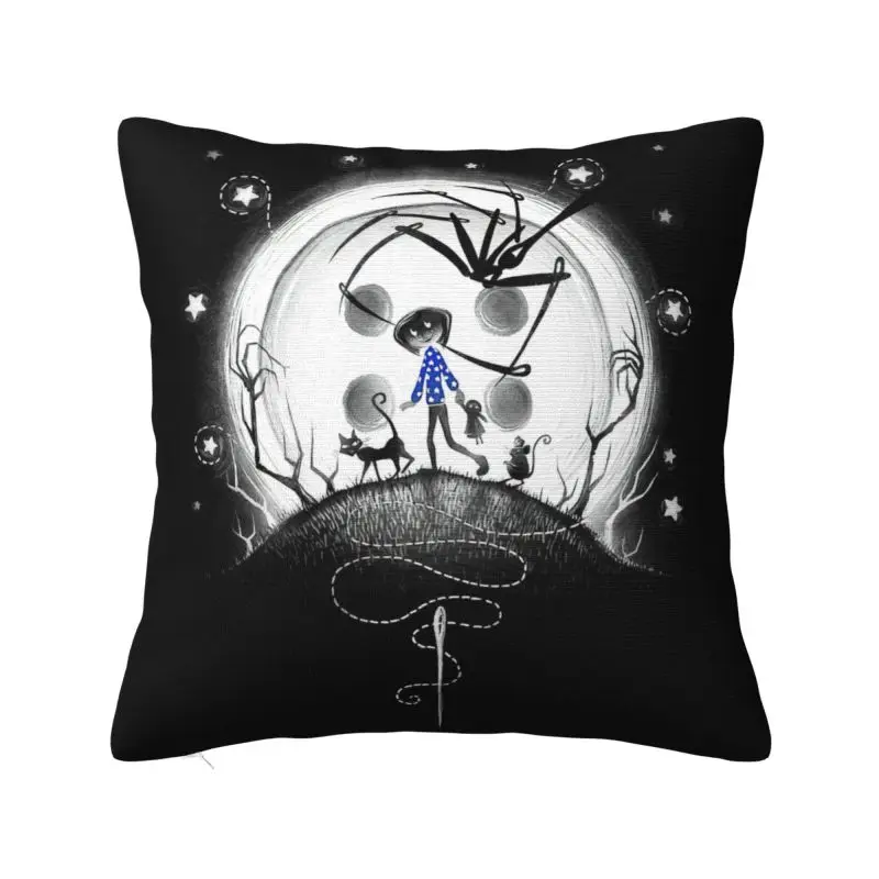 Custom Coraline Throw Pillow Covers Decoration Halloween Horror Movie Cushions Cover For Sofa Chair Square Polyester Pillowcase