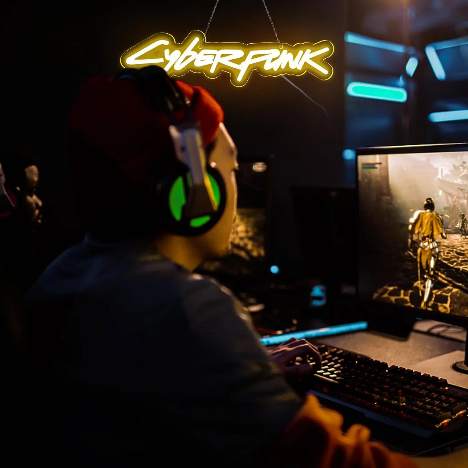 Cyberpunk Neon Sign for Game Zone Decor,Shooting Games Led Lights for Gaming Room Internet Bar or Bedroom Decoration.USB Powered