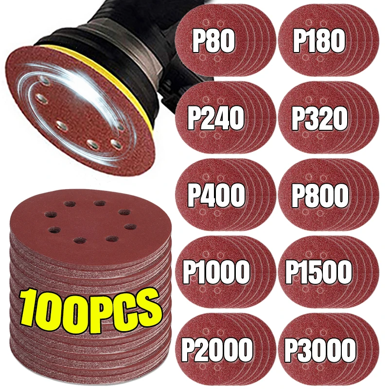 

100PC Sanding Discs Sandpaper Universal 8Hole Woodworking Metal Grinding Disc Abrasive Polishing Tool Round Sand Paper Wholesale