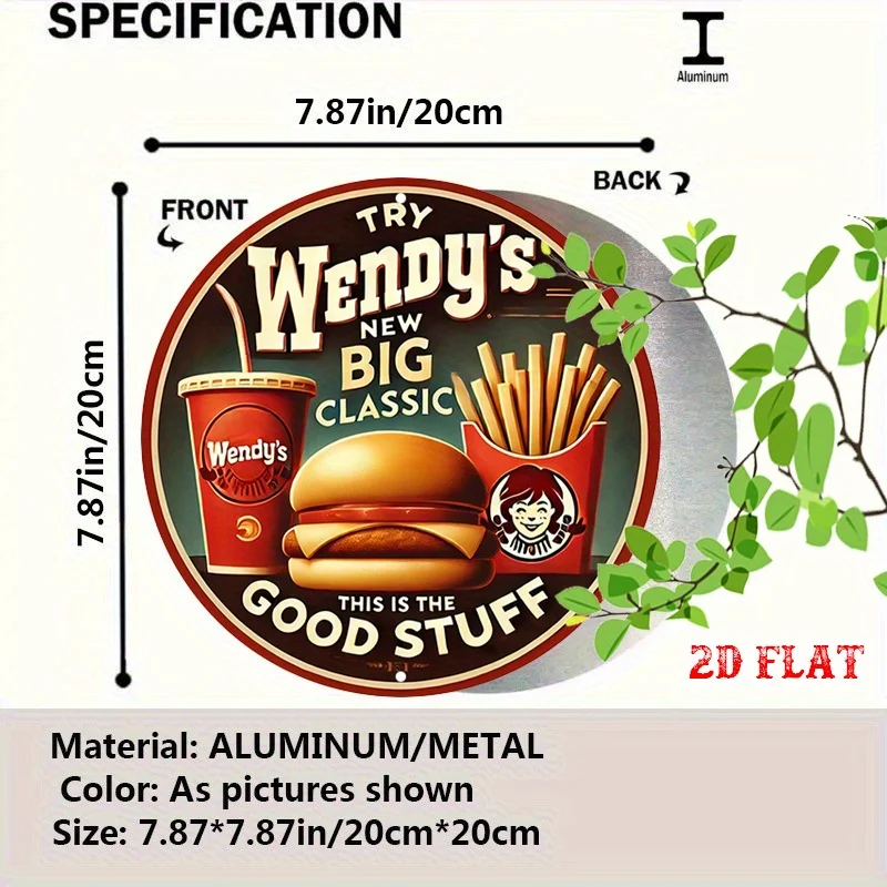 2D Flat, 1pc Fast Food Icon Round Aluminum Sign - Rustic Metal Wall Art with Classic Dessert Design, 7.87x7.87 Inch, Bold 