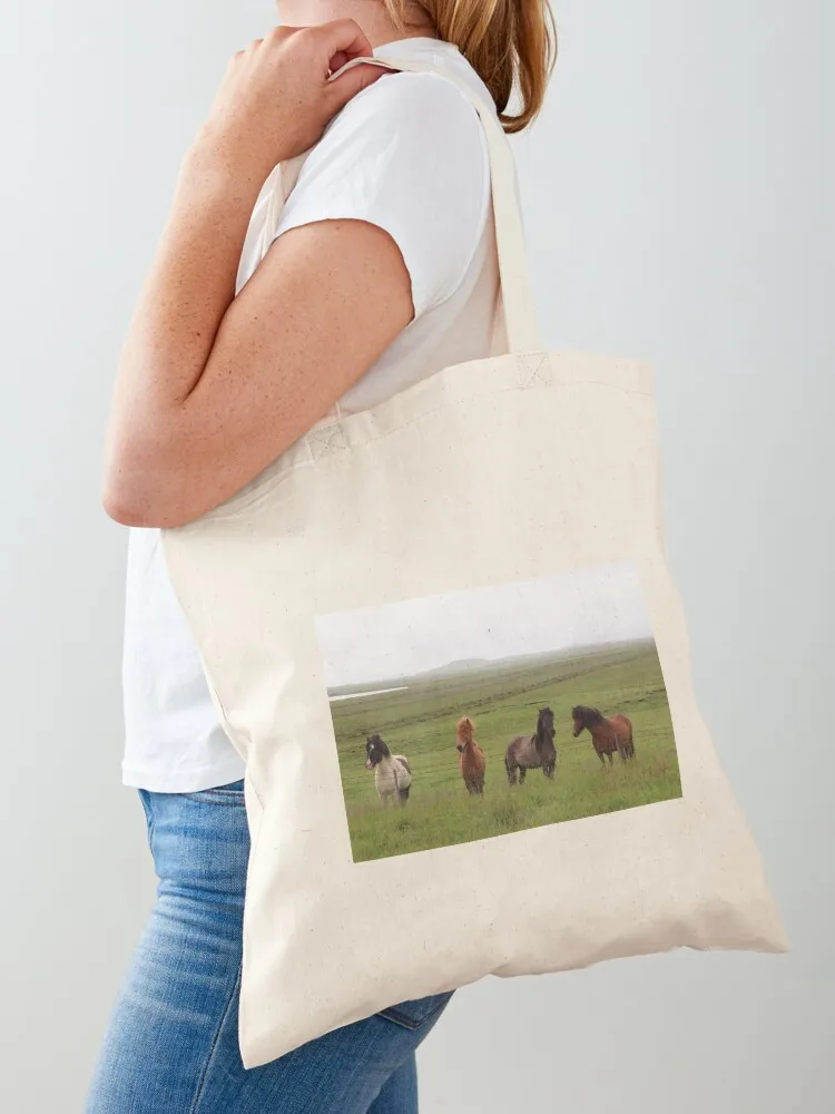 

Icelandic Horses in an Open Field Tote Bag sacs de shopping Customizable tote bag Women's bag tote women
