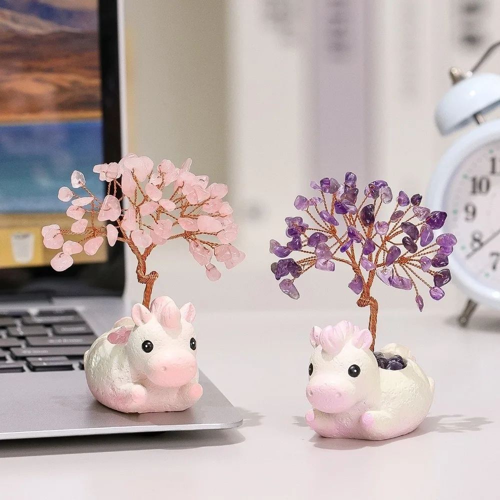 

Natural Crystal Pony Money Tree Ornament Money Tree Design Handmade Purple Crystal Money Tree Resin Exquisite