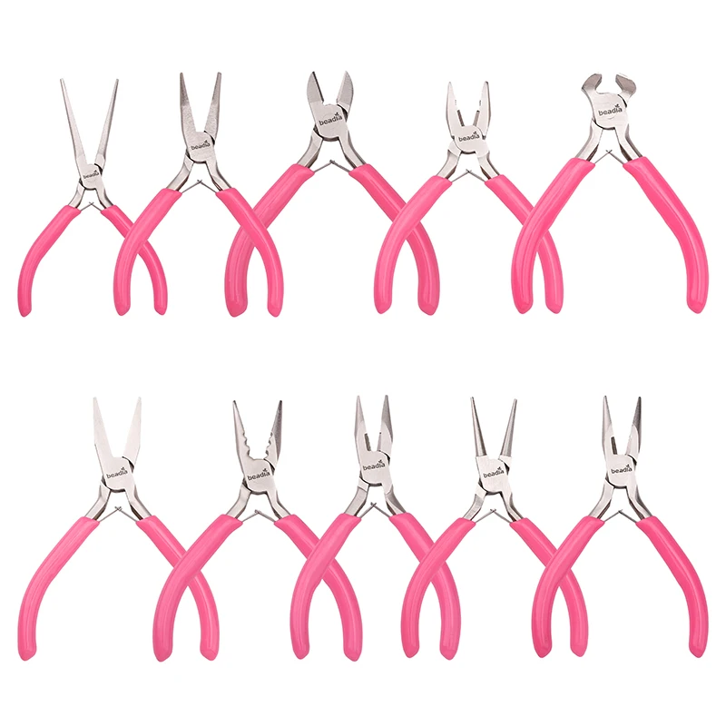 

Pink Handle Plier Diagonal Round Bent Needle Nose Cutting Wire Pliers For Jewelry Making Tools Handcraft Beading DIY Accessories