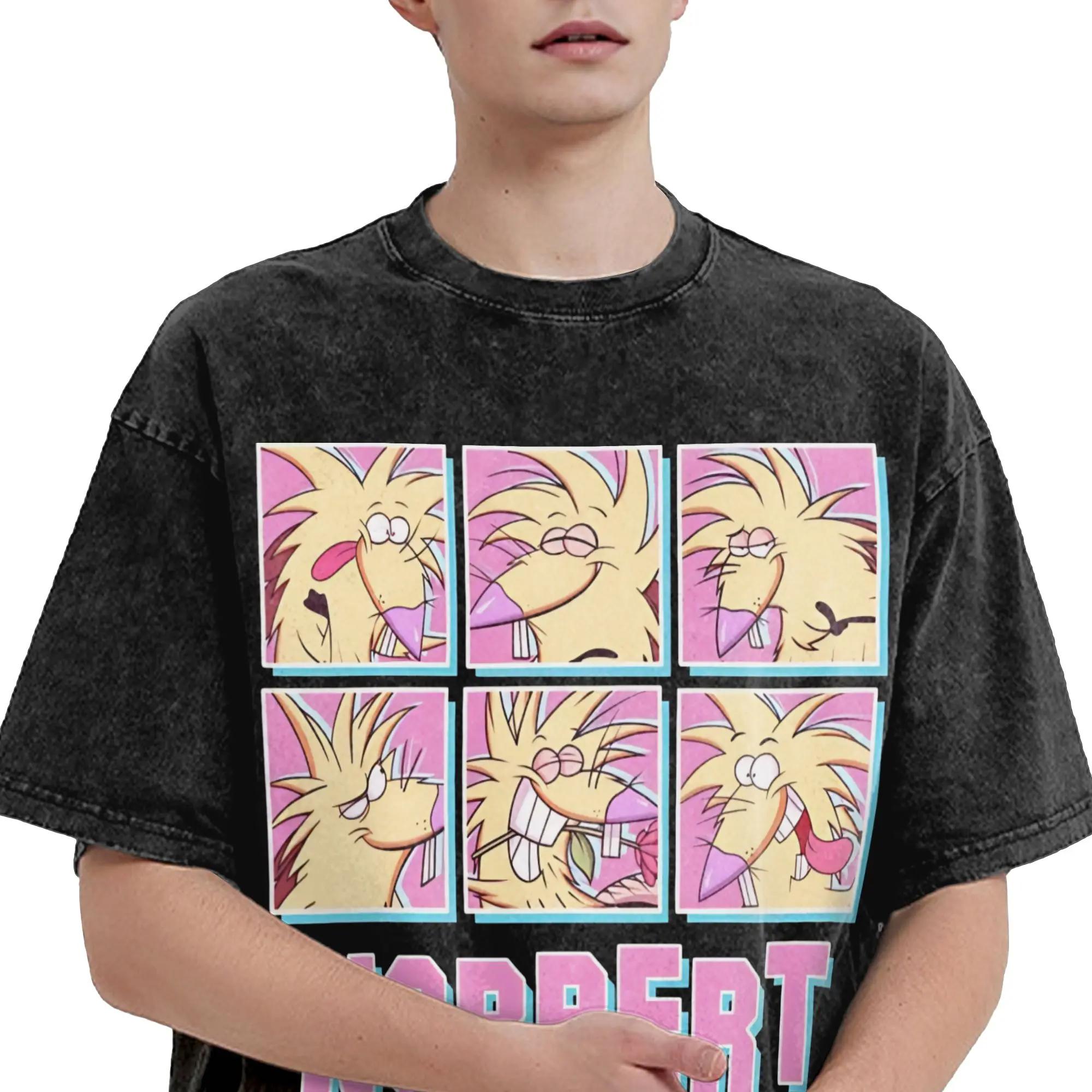 Harajuku Washed Shirts Angry Beavers Daggett & Norbert Feverish  Accessories Novelty T-Shirts Oversize  Streetwear Short Sleeve