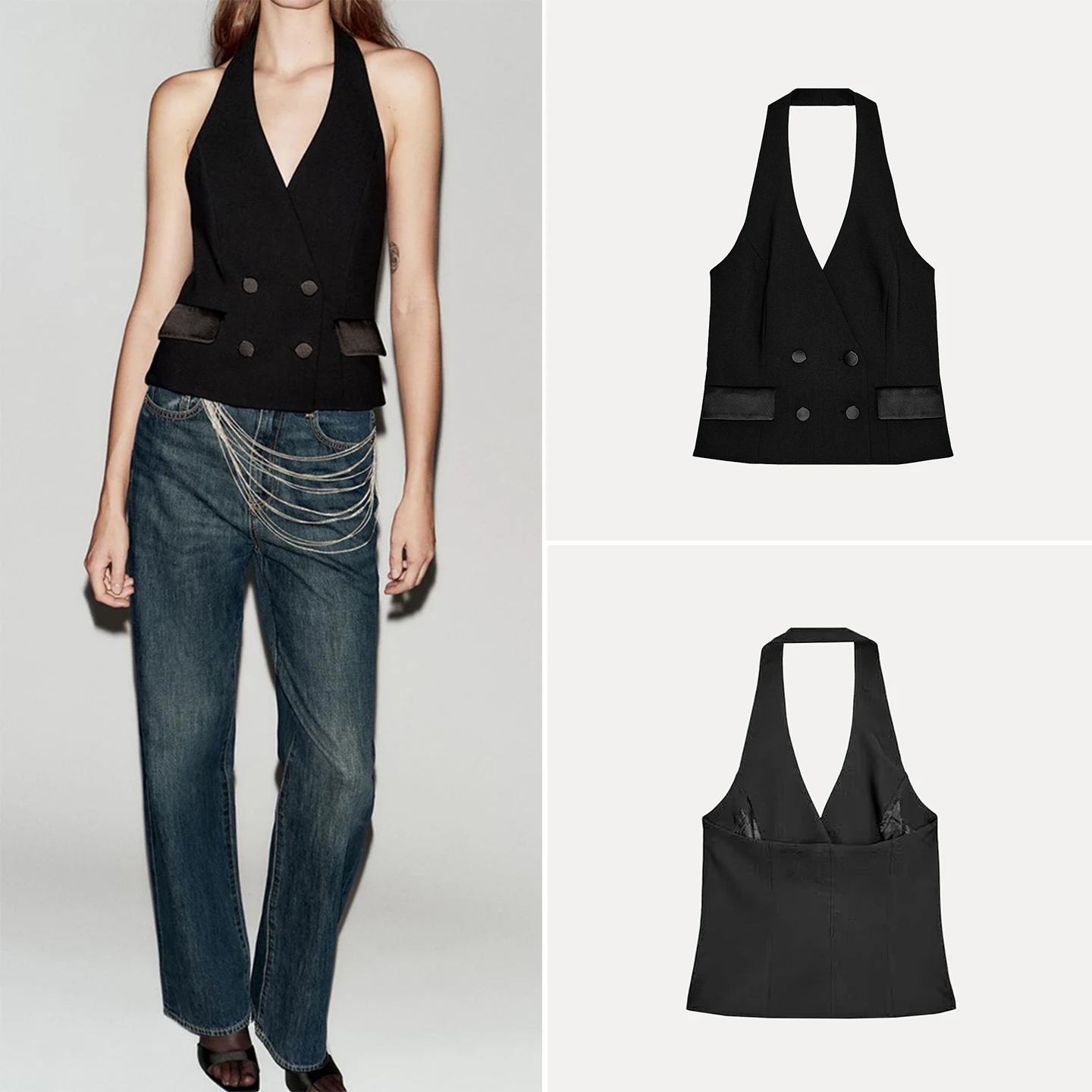 

Z Женский модный индивидуальный жилет с подвесным воротником, дизайн ort Sle, повседневная одежда, осенняя коллекция с двойной застежкой на пуговицы