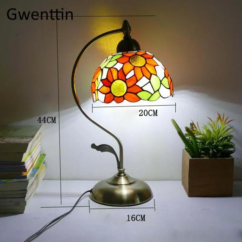 Tiffany Art Table Lights Bed Lamp Room Decor Stained Glass Luminaria for Home Bedroom Bedside Night Stand Desk Lighting Fixtures