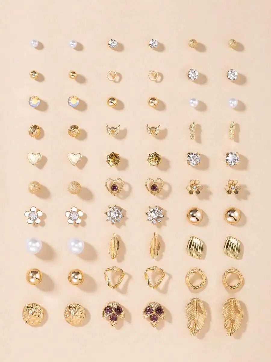 

30 Pairs Heart Flower Stud Earrings For Women Fashion Jewelry Gift