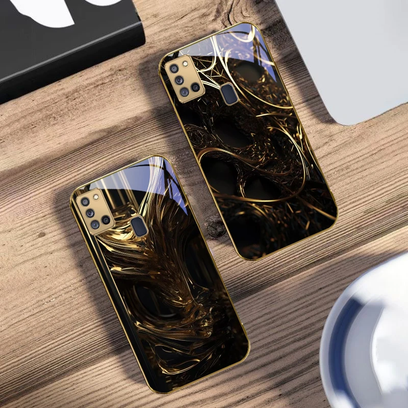 زيادة العواطف لسامسونج A 31 32 A33 A34 35 14 A15 13 16 25 26 50 52 53 54 55 56 70 71 72 73 حافظة هاتف زجاجية ذهبية