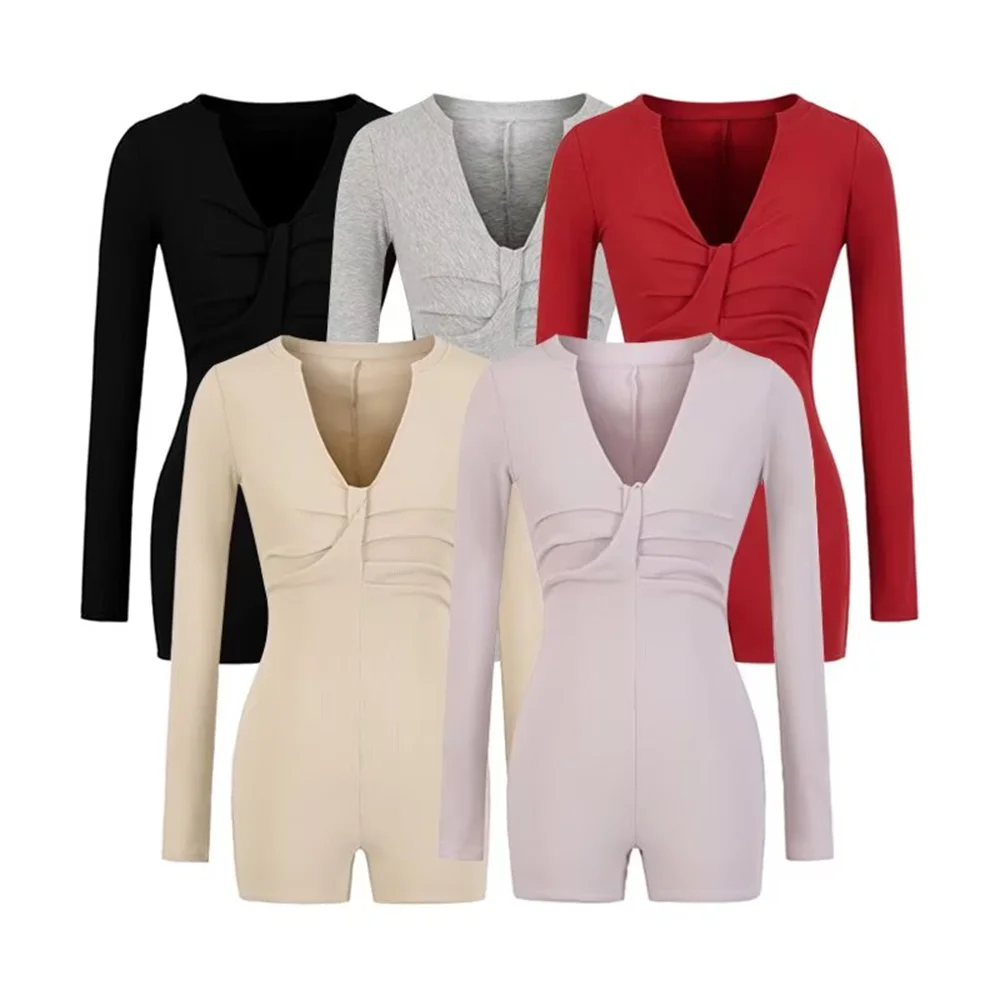 

Новинка 2026: Женский сексуальный комбинезон с V-образным вырезом и длинными рукавами, облегающий, с эффектом похудения, в стиле «Spicy Girl»