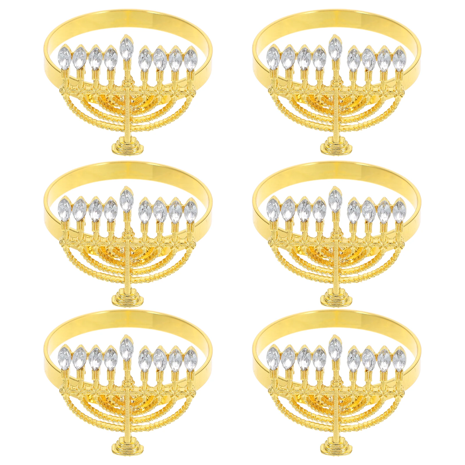

6 шт. кольца элегантная металлическая пряжка Ханука Менора в форме подсвечника в форме Меноры держатели для салфеток многоразовые салфетки