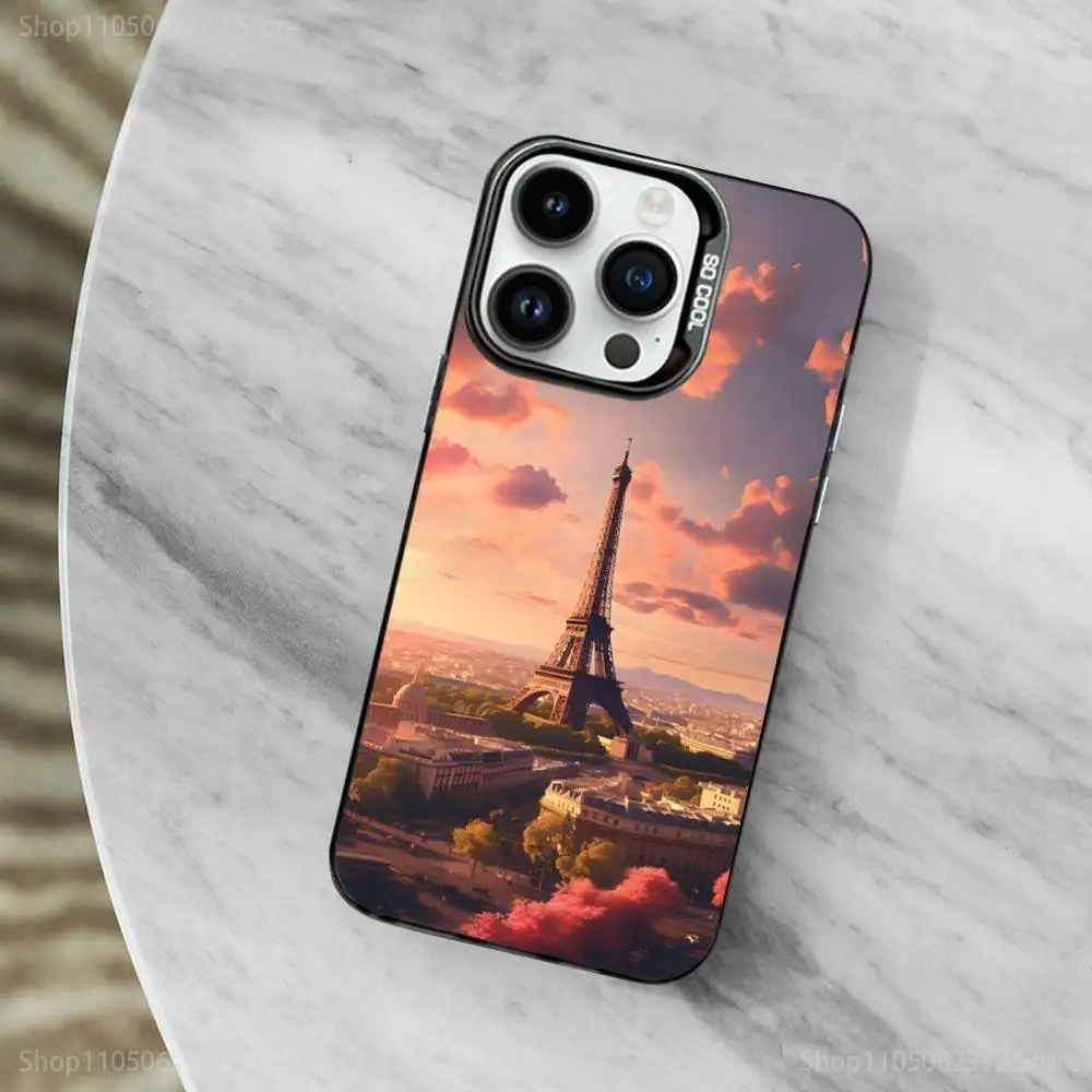 Custodia per telefono romantica Torre Eiffel di Parigi per iPhone 11,12,13,16,14,15, Mini,Pro,XS,MAX Cover antiurto nera opaca