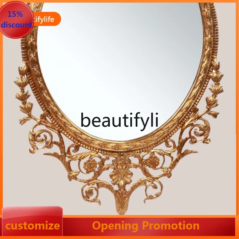 cn8617 ss French Retro Full Copper Decorative Mirror Oval European Style Living Room Entrance Grand Decorative Mirror