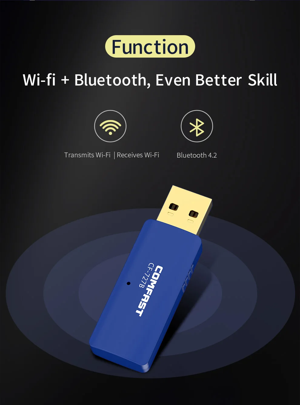 Comfast 150/1300Mbps WiFi USB Adaptador Bluetooth 4.2 Tarjeta de red de PC 2G y 5G WiFi Antena WIFI Stick