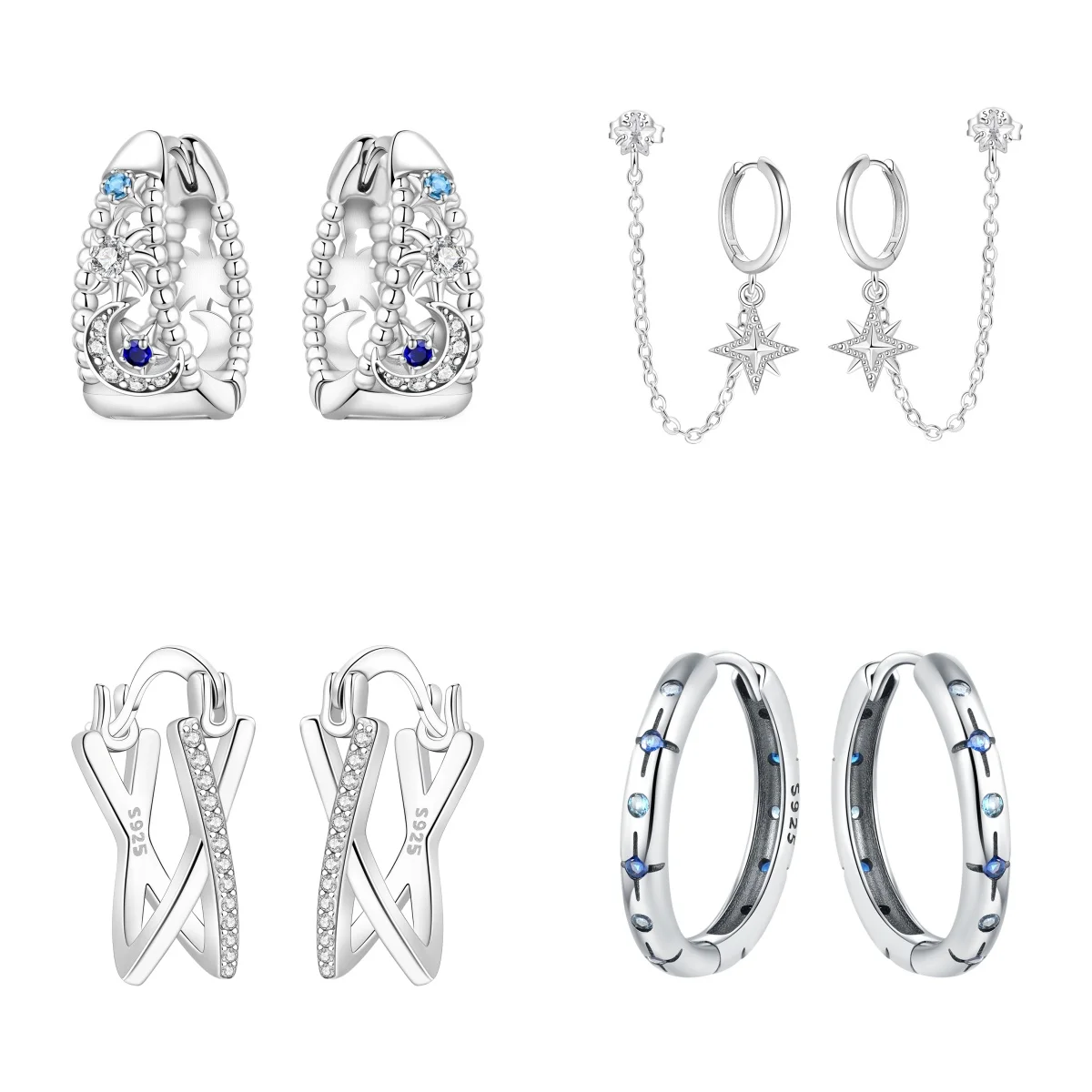 

925 sterling silver blue star ear rings, high-quality women's jewelry, elegant and simple design, exquisite earring gift, suitab