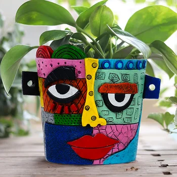 Picasso Brutalist Abstract Beauty Flower Pot Ornaments Head Planter Pots Container Face Planters Pots Head Colorful Face Art