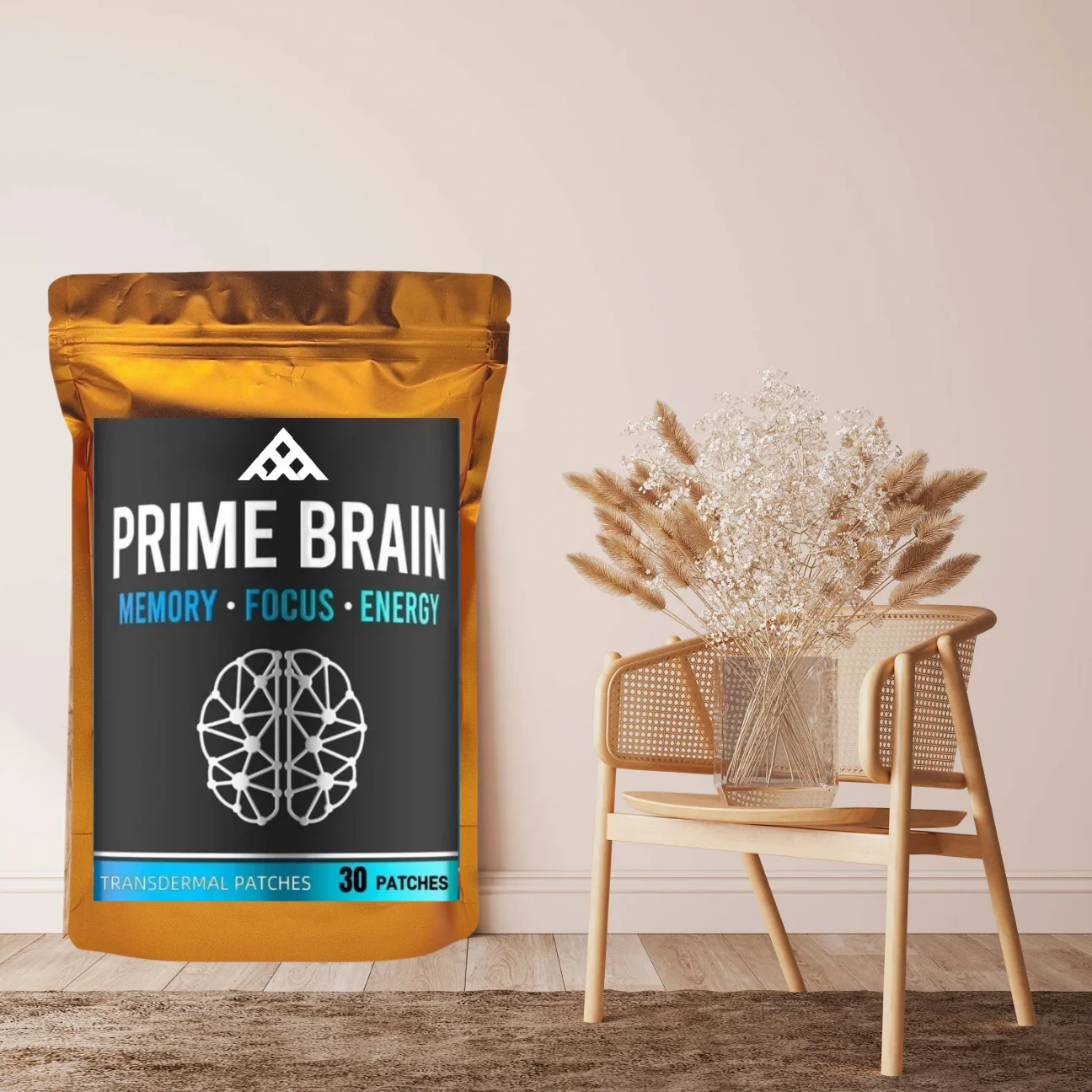 30 Patches Prime Brain Transdermal Patches Ginkgo Biloba, Lion's Mane Mushroom, Vitamin B12 For Memory, Focus Support