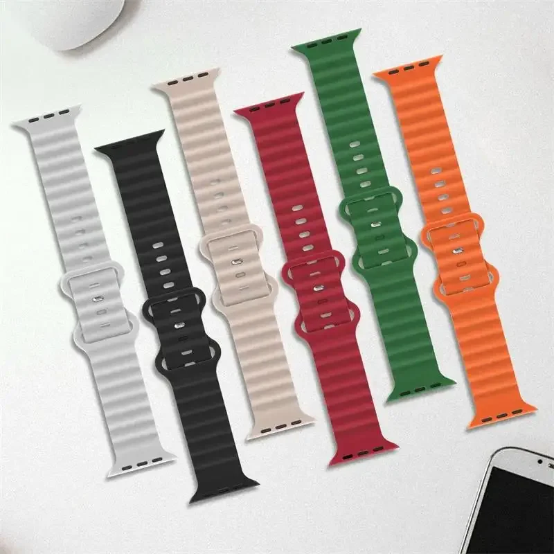 Силиконовый ремешок Ocean для Apple Watch Band Ultra 49 мм 46 45 44 38 40 41 42 мм correa Браслет iWatch Series 10 9 8 7 6 5 4 3 SE