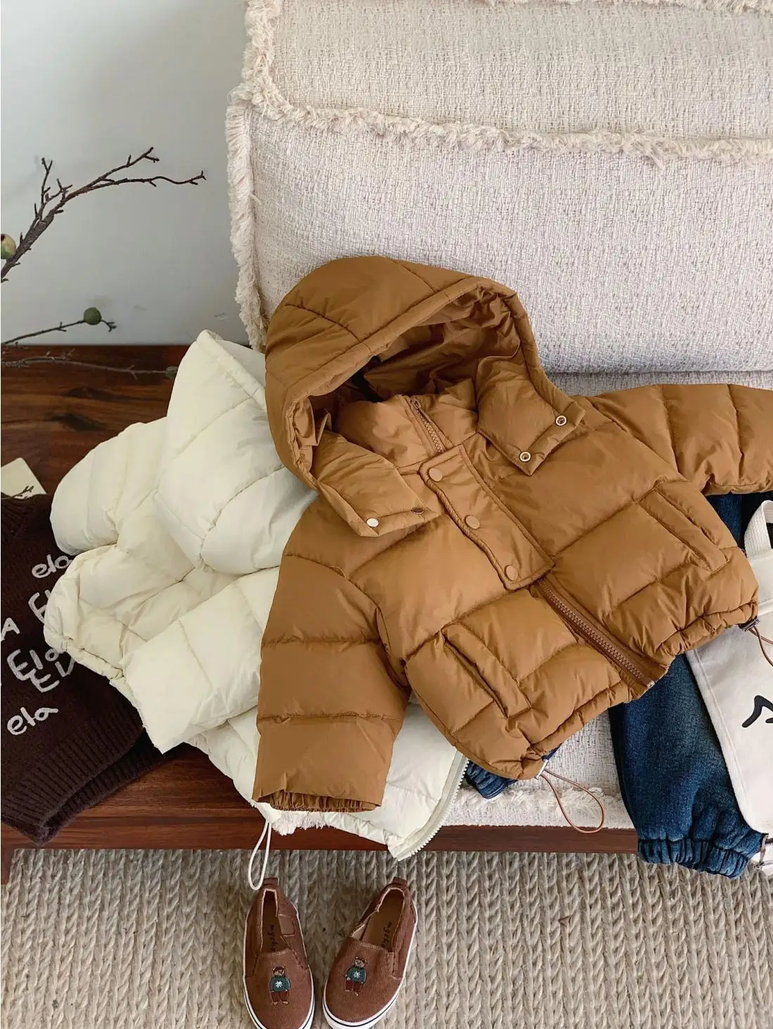 Winter Boys and Girls Solid Color Thickened Down Cotton Jacket Hooded Coat Short Children\'s Baby Bread Coat Top