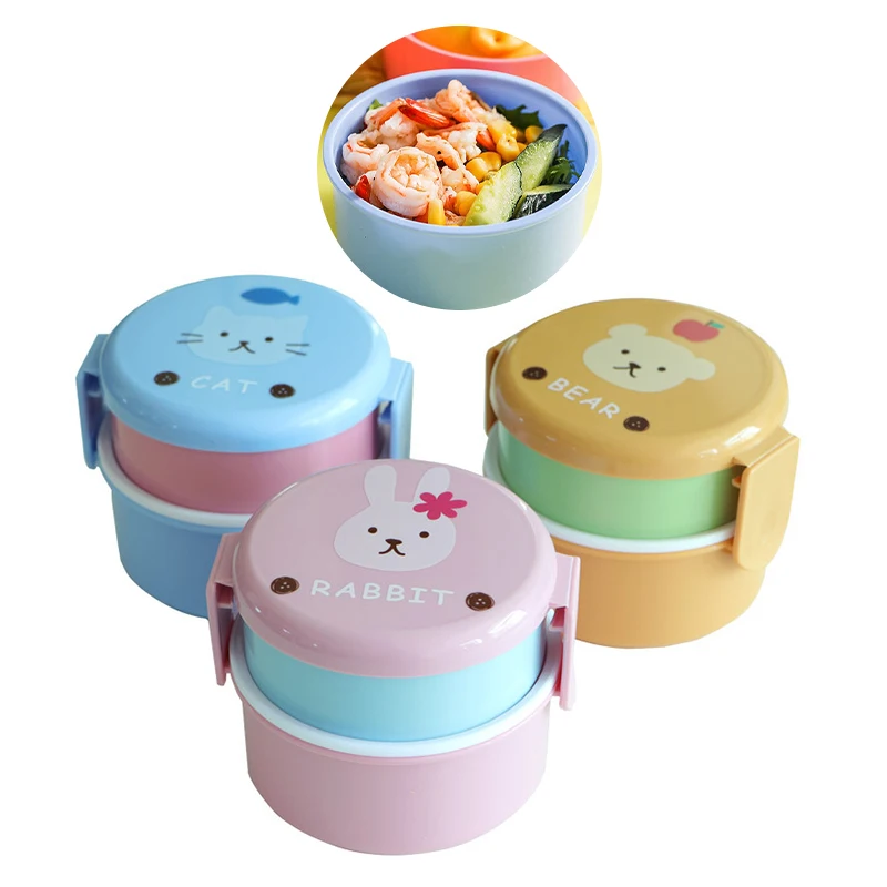 540ml Animal Lunch Box Japanese Double-layer Round Mini Bento Box Children's Fruit Box Snack Box Microwave Kids Lunch Box