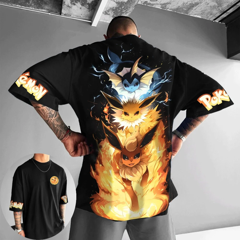 

Pokémon Men's and Women's T-shirt Vaporeon Jolteon Flareon Anime Tee Summer Boy's Short Sleeves Loose Trend Parent-child Outfits