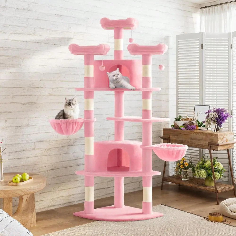

Cat Tree Rascadores Para Gatos Cat Supplies 73in FanShaped Corner Cat Tower For Save Space, MultiLevel Tall Cat Tree For Indoor