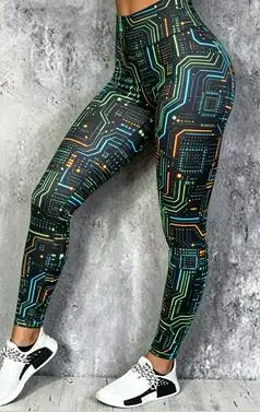 Women Mid‑Rise Fleece Lined Leggings Musical Note Starry Print Warm Elastic Casual Pants