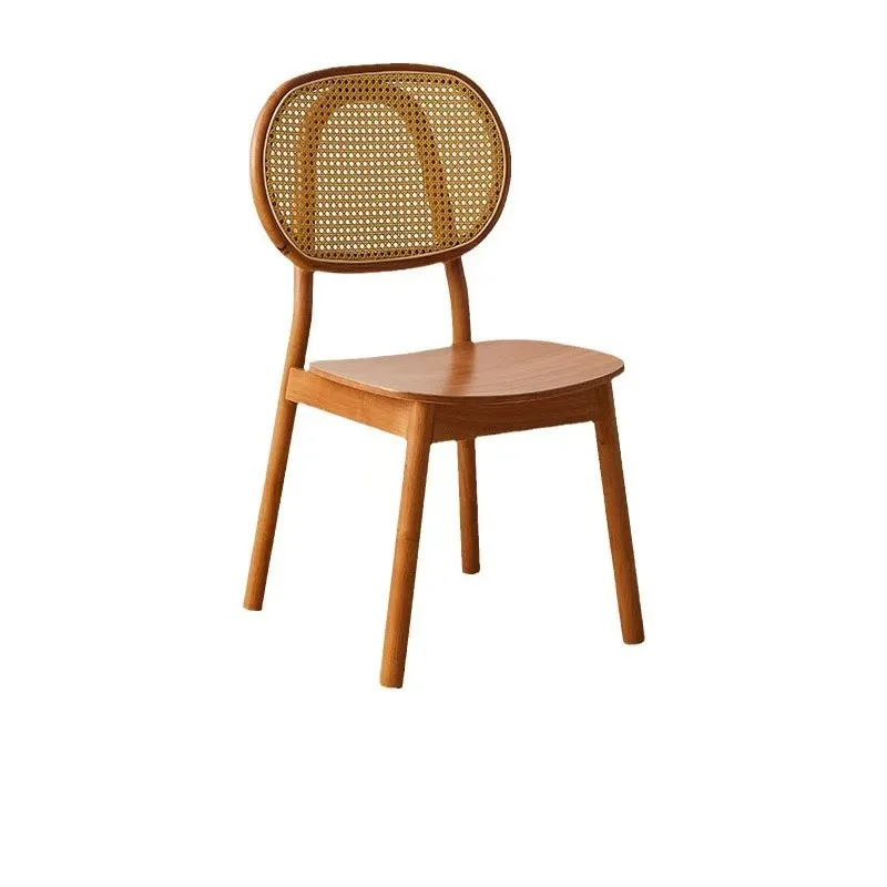 

−xx Designer Dining Chair with Backrest Minimalist Style Black Walnut Wood White Wax Wood Woven Rattan Seat&
