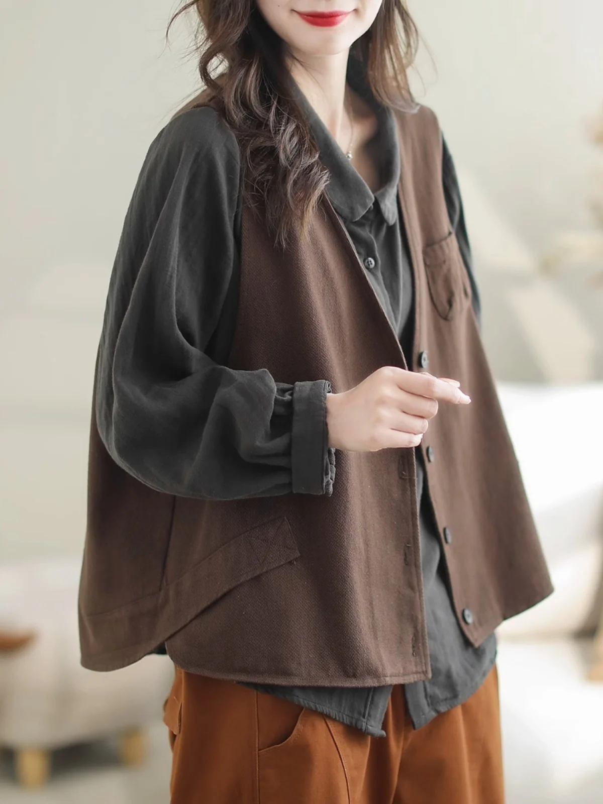 

Женский свободный жилет ранней осени в стиле ретро, топ с v-образным вырезом, рабочая одежда, модная многослойная верхняя одежда, весна-лето