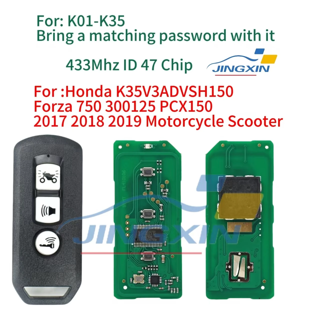 Clé de voiture intelligente pour moto Honda, 434MHz ID47, pour Honda K01/K35 V3 ADV SH 150 Forza 750 300 125 PCX150 2017 2018 2019