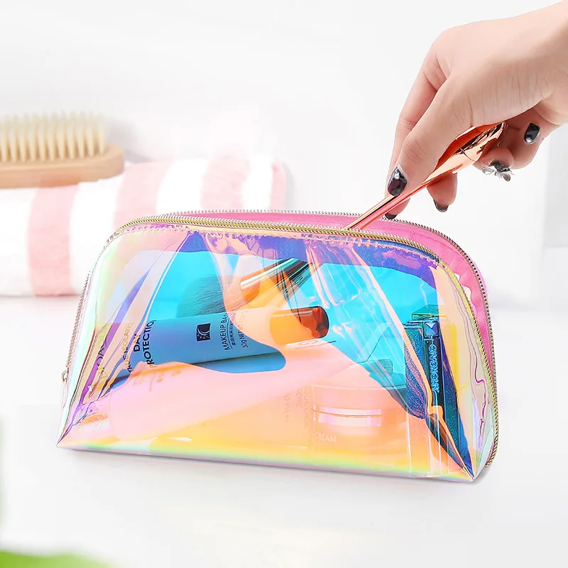 Tas kosmetik transparan PVC penyimpanan Makeup wanita Organizer bening tas dompet perlengkapan mandi portabel perjalanan dompet multifungsi