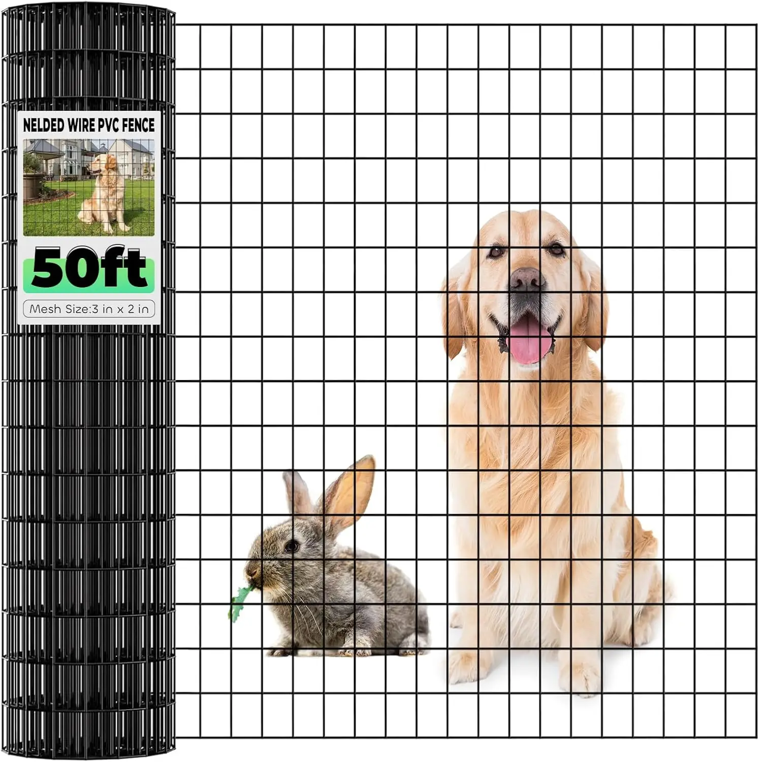 

16GA Black PVC Coated Welded Wire Fence 48in x 50ft, 2x3 Mesh for Garden Yard Protection